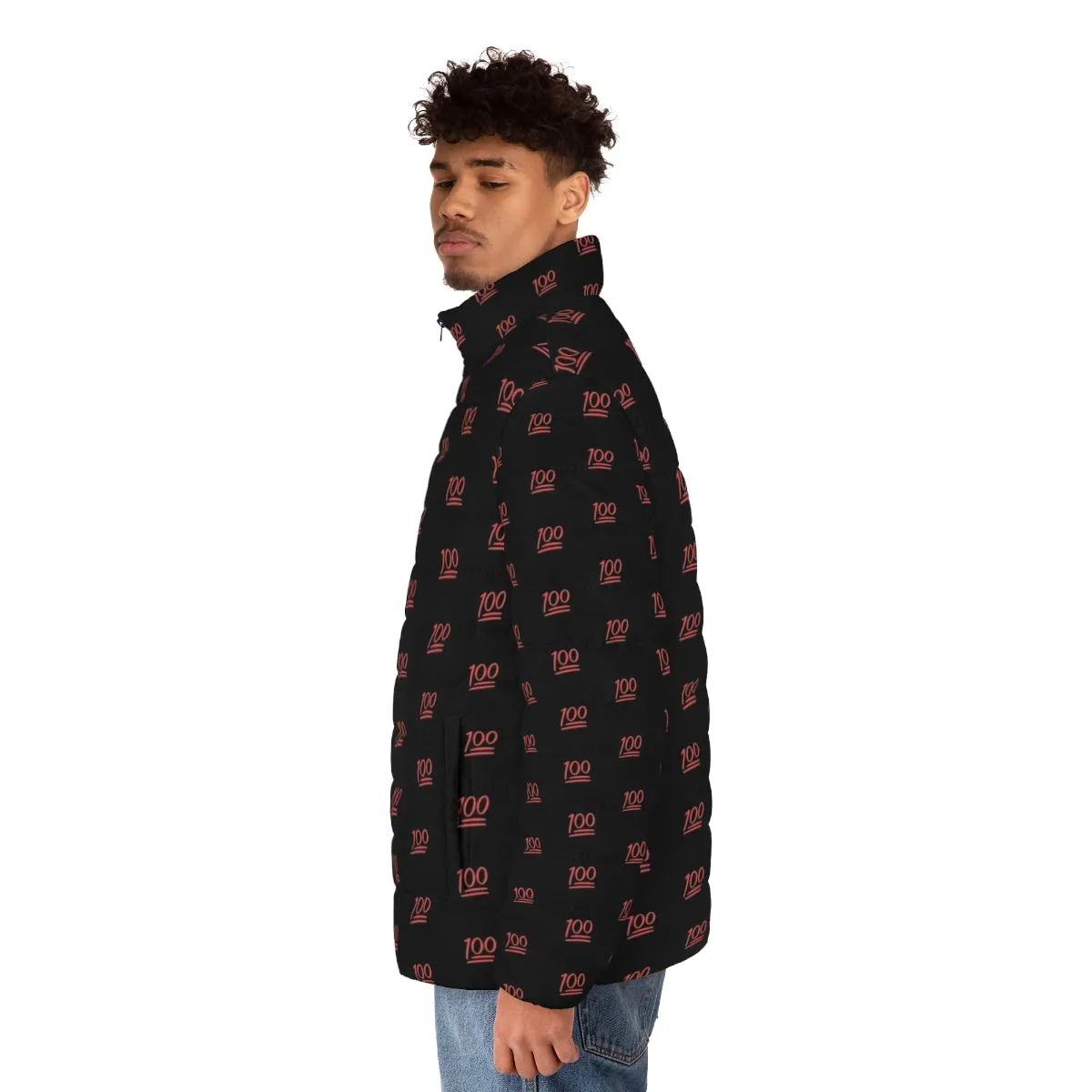 100 Emoji Puffer Jacket - Vibrant Red Pattern Coat for Winter