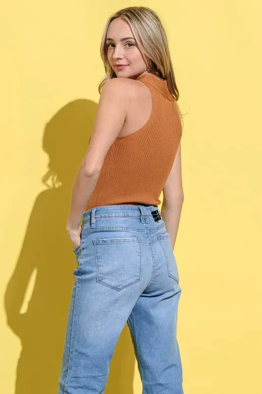 Basic Rib Cross Halter Neck Tank Top