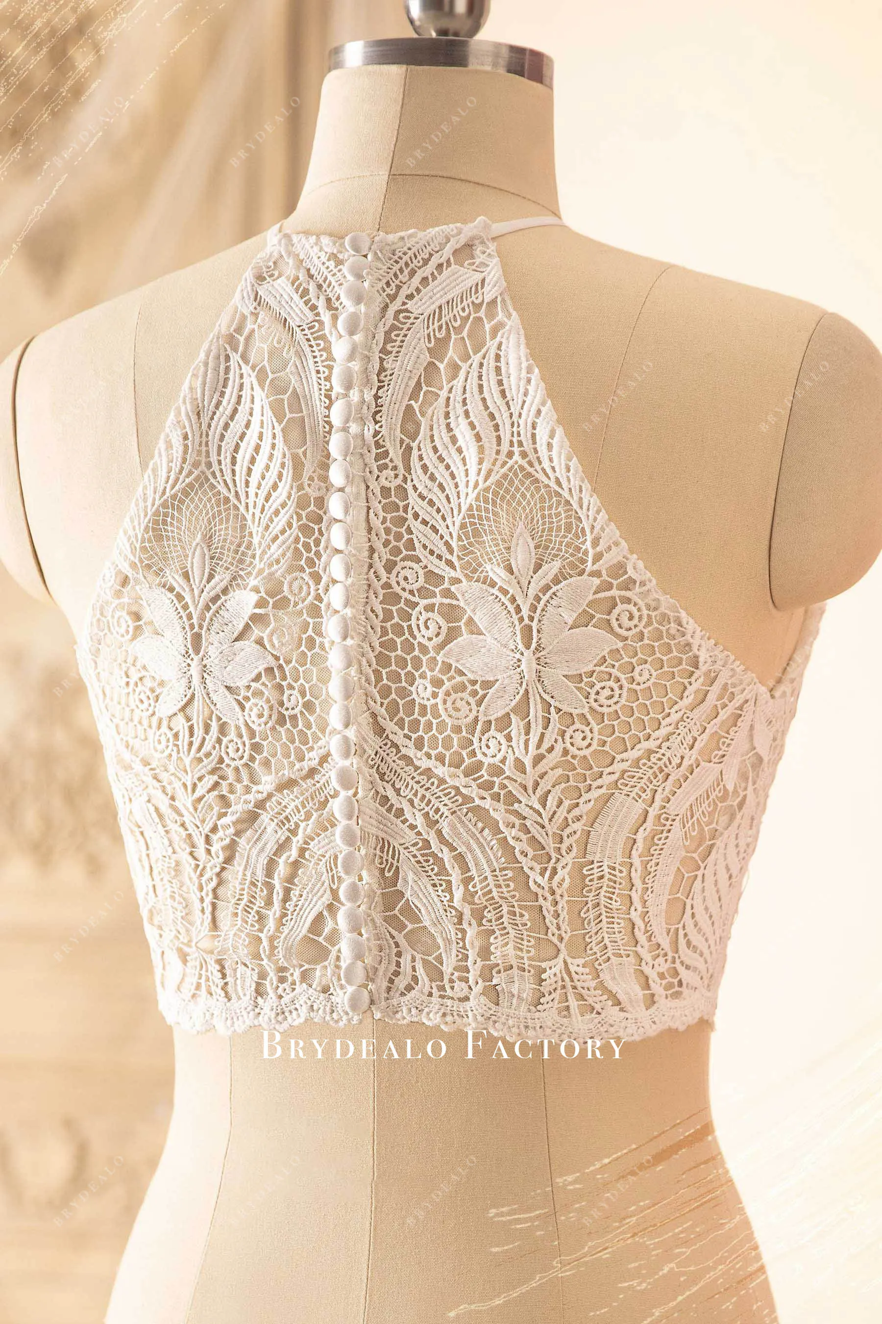 Bohemian Halter Keyhole Lace Bridal Crop Top