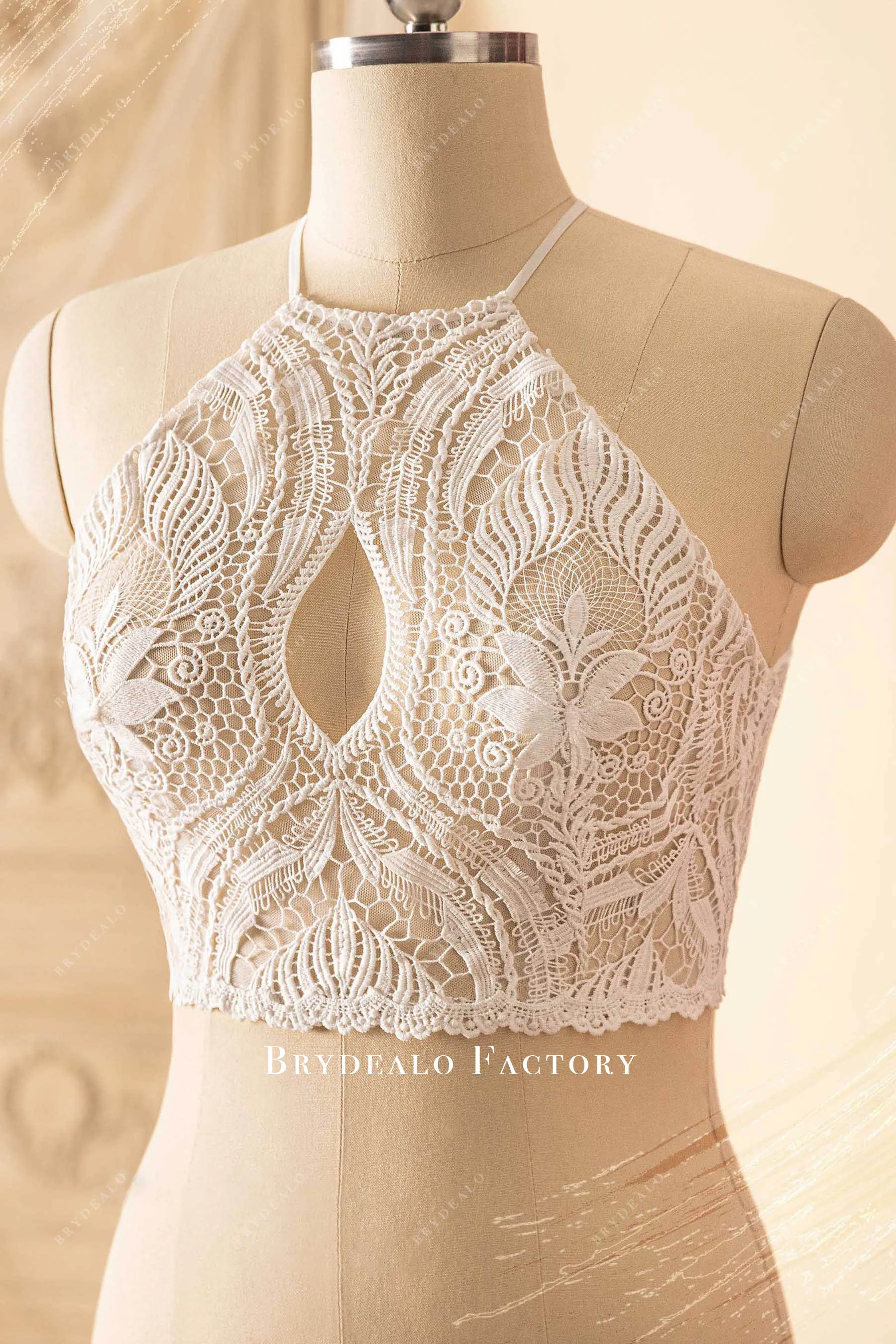 Bohemian Halter Keyhole Lace Bridal Crop Top