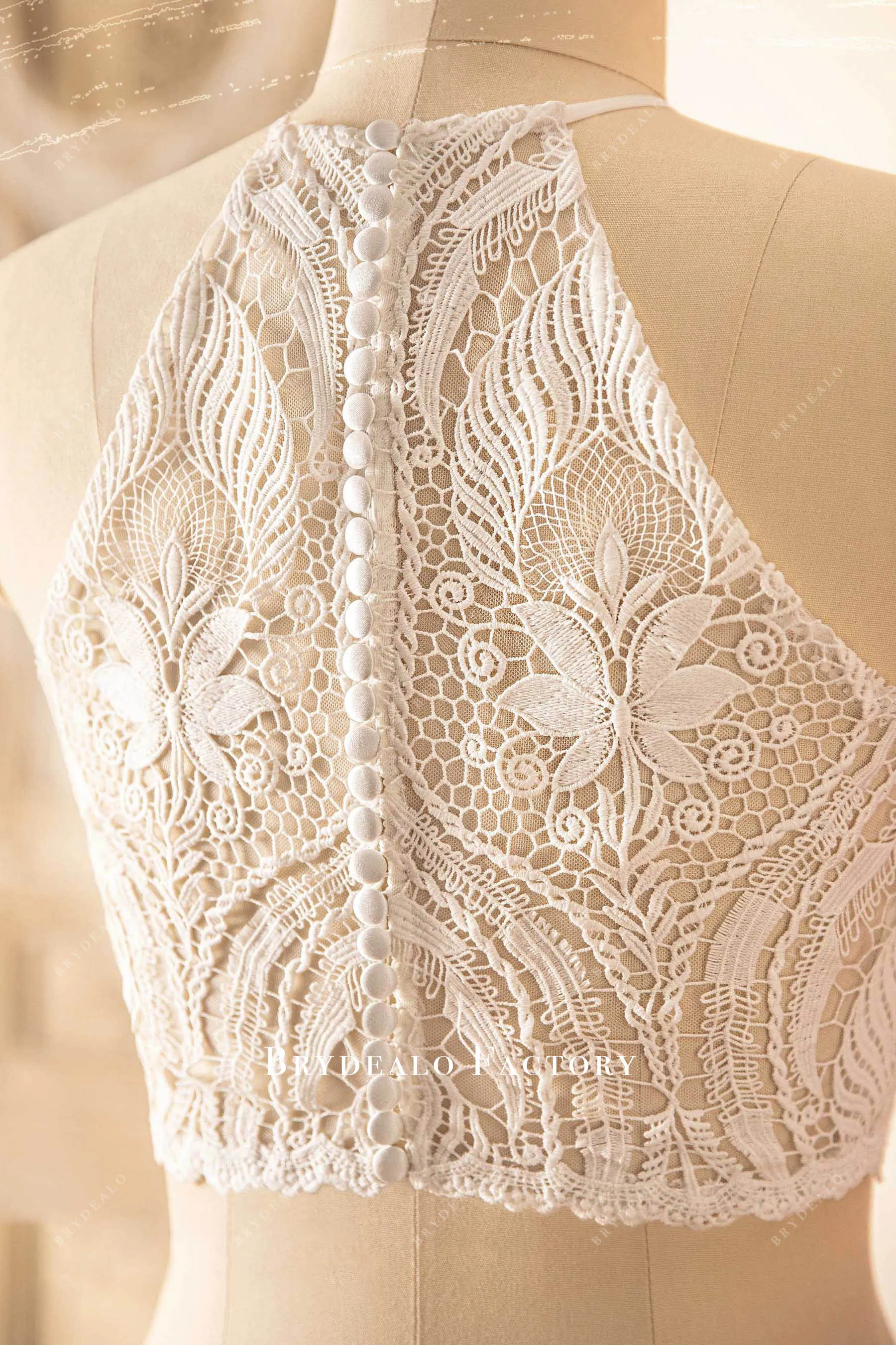 Bohemian Halter Keyhole Lace Bridal Crop Top