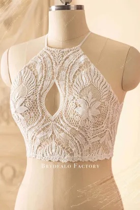 Bohemian Halter Keyhole Lace Bridal Crop Top
