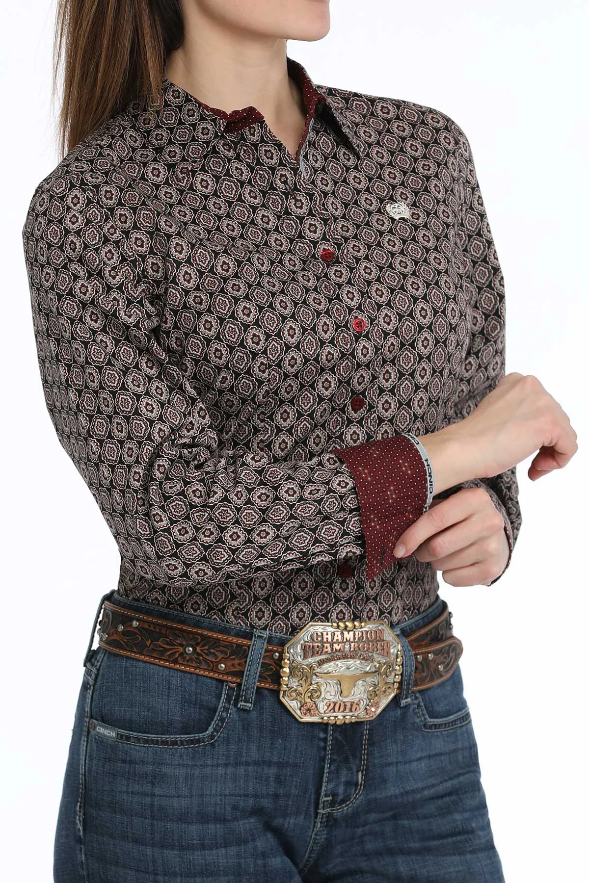 Cinch Women's Black Medallion Print Button Long Sleeve Western Shirt MSW9165062