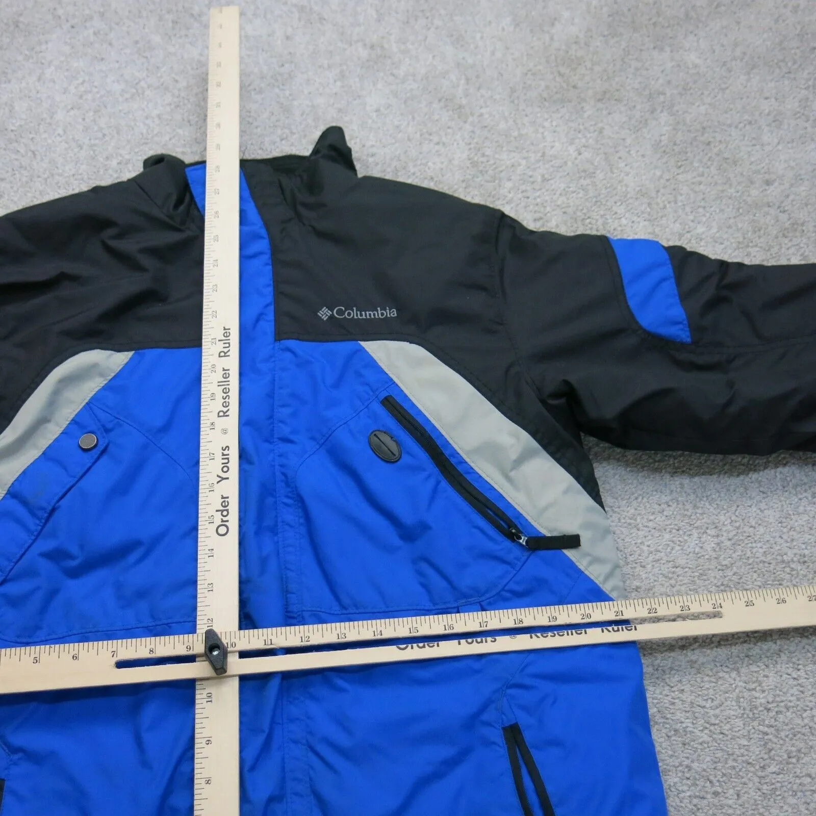 Columbia Mens Windbreaker Jacket Full Zip Up Long Sleeve Black Blue Size 18/20
