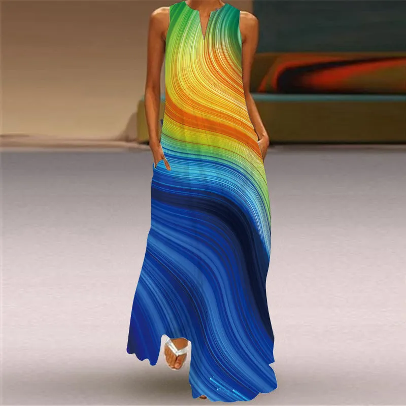 Fashion Multi-Color Sleeveless Maxi Dress