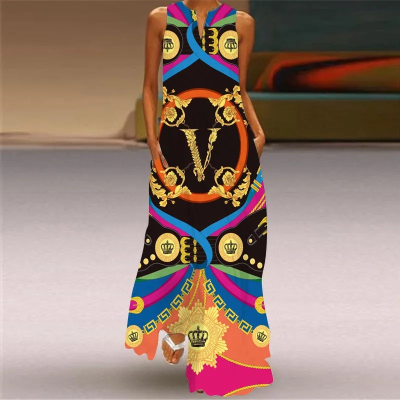 Fashion Multi-Color Sleeveless Maxi Dress