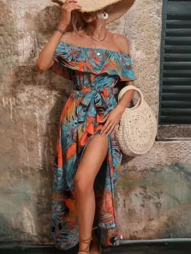 Fashion Off-Neck Ruffled Dress
