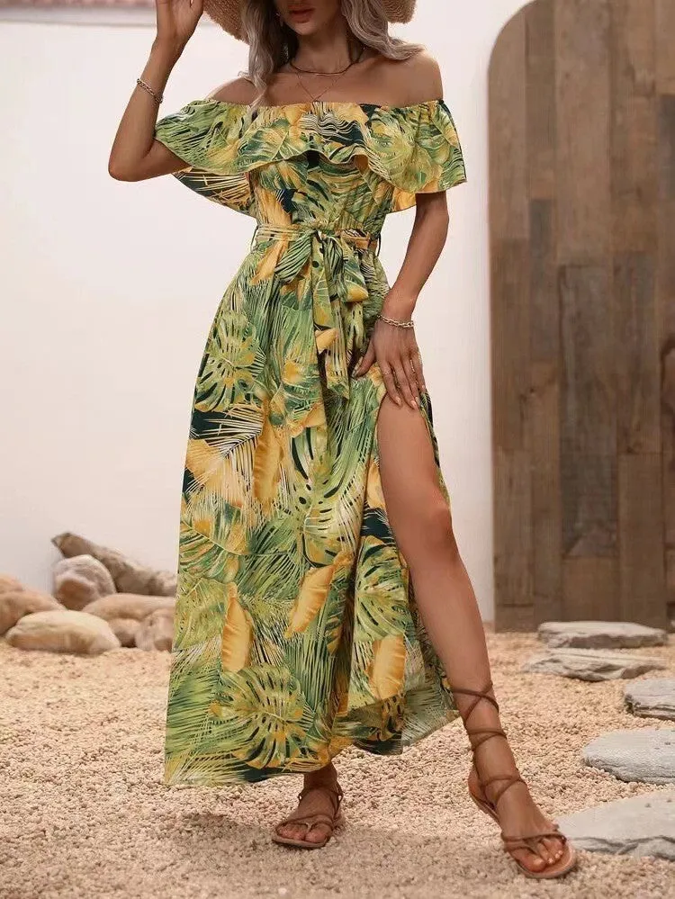 Fashion Off-Neck Ruffled Dress