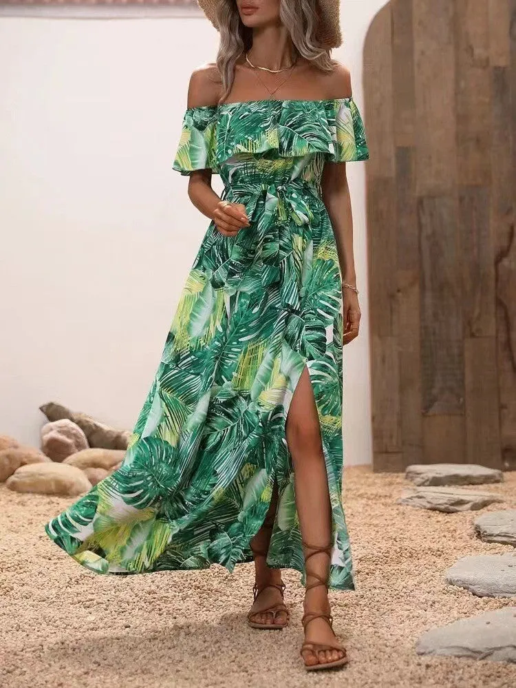Fashion Off-Neck Ruffled Dress