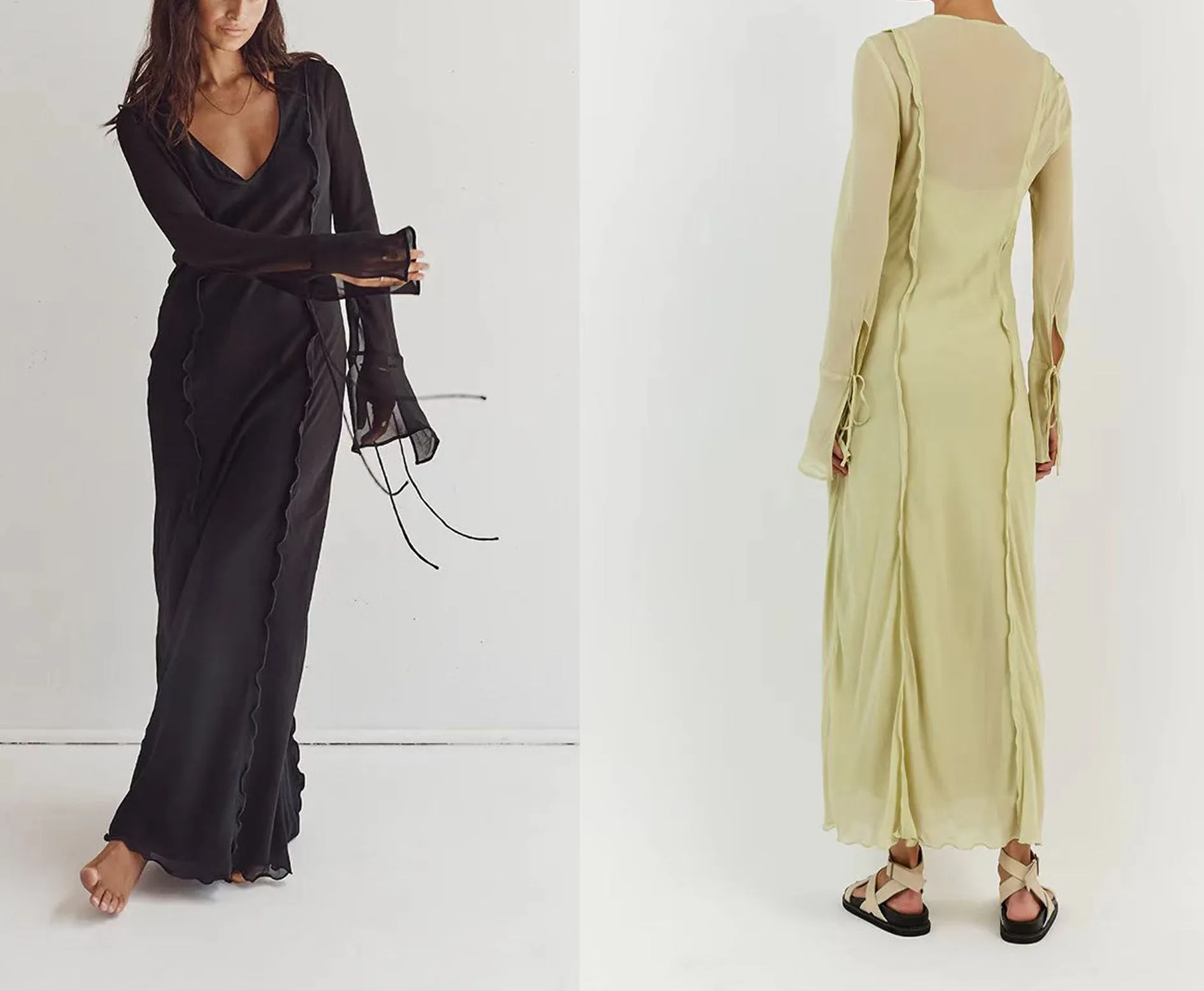 Fashion See-Through V-Neck Loose Dress