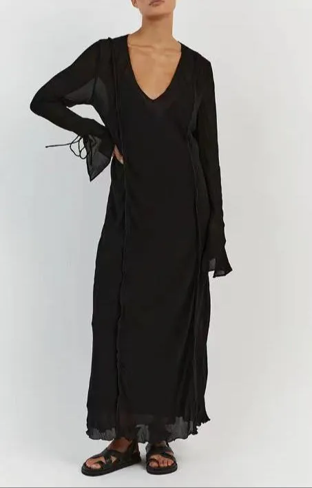 Fashion See-Through V-Neck Loose Dress