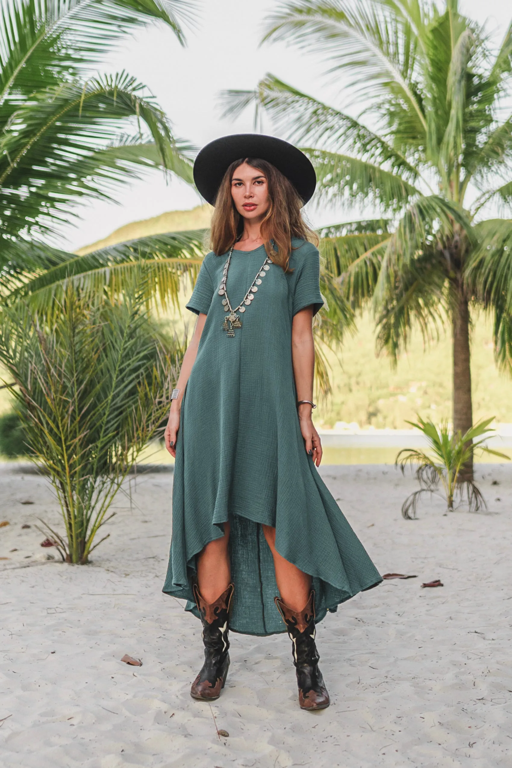 Gauze Cotton Dress Rhea Teal