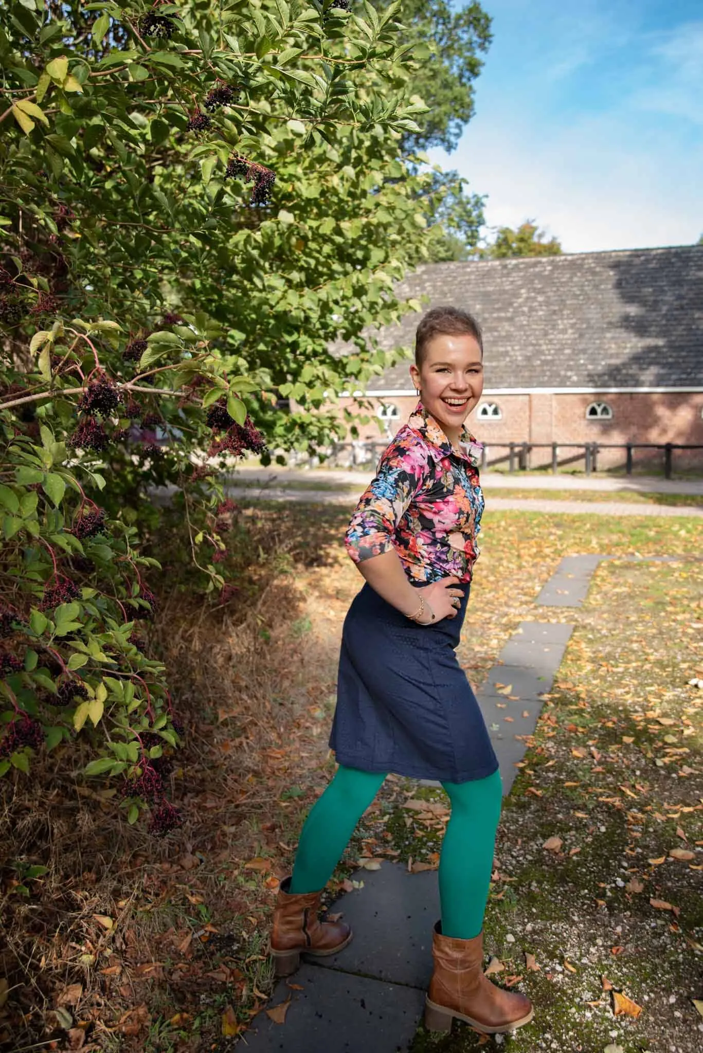 Jessy corduroy rok katoen - stippen donkerblauw