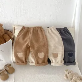 Little Bear Patch Fleece-Lined Corduroy Pants