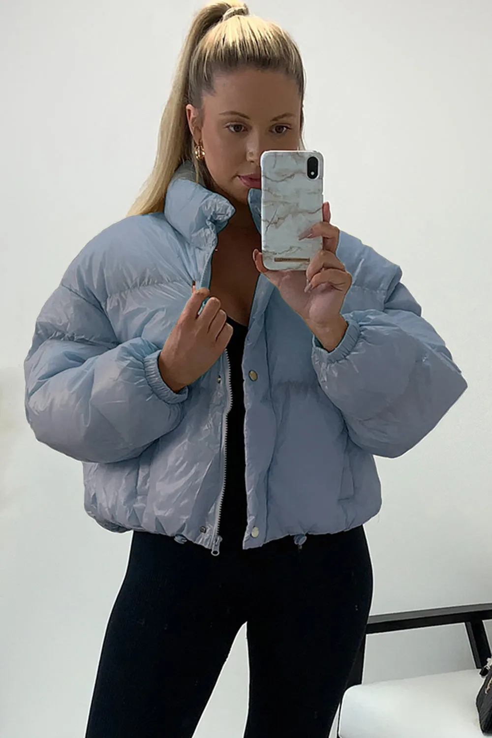 Reeya Blue Cropped Puffer Jacket