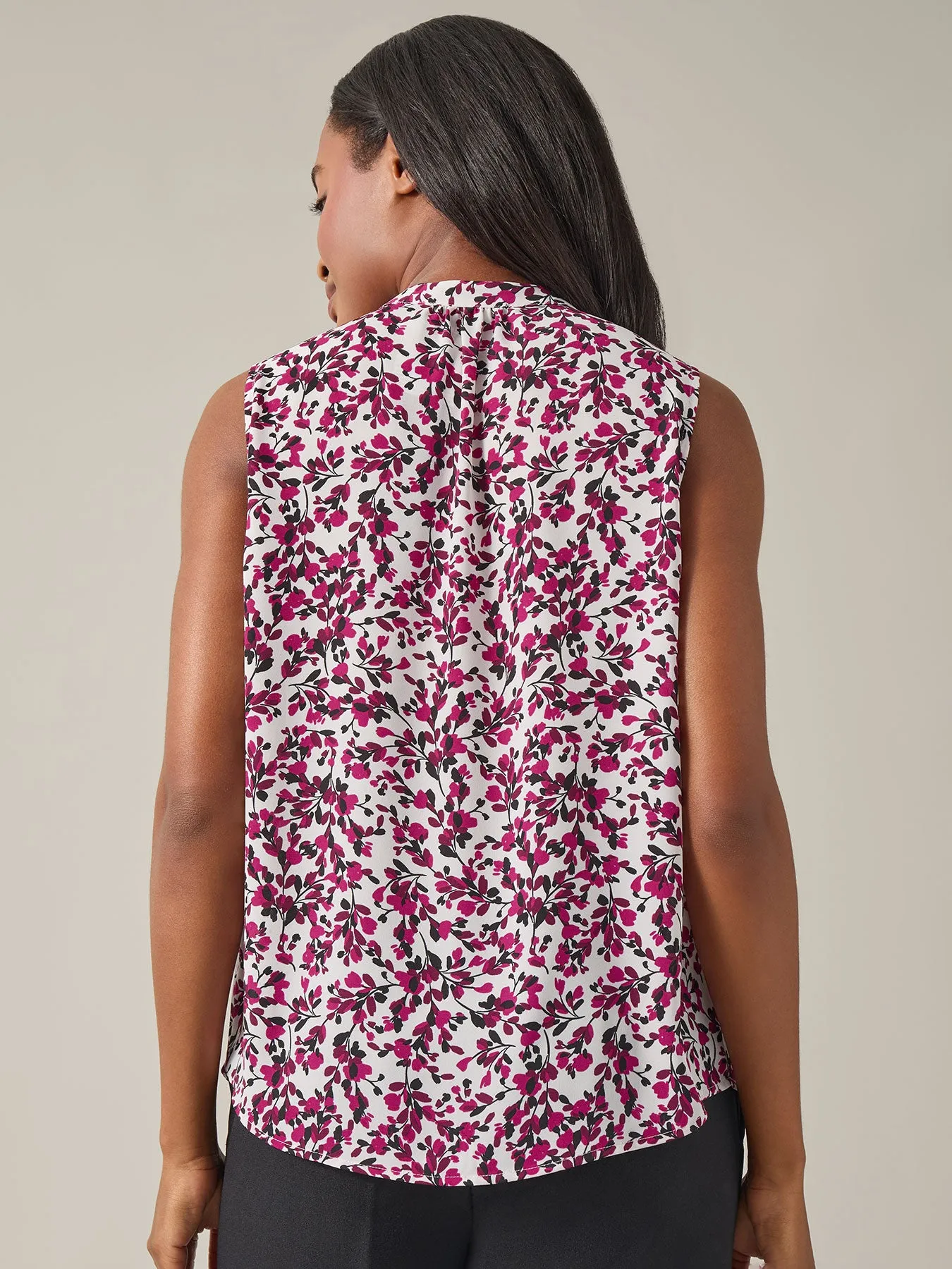 Sleeveless Keyhole Blouse, Crepe De Chine