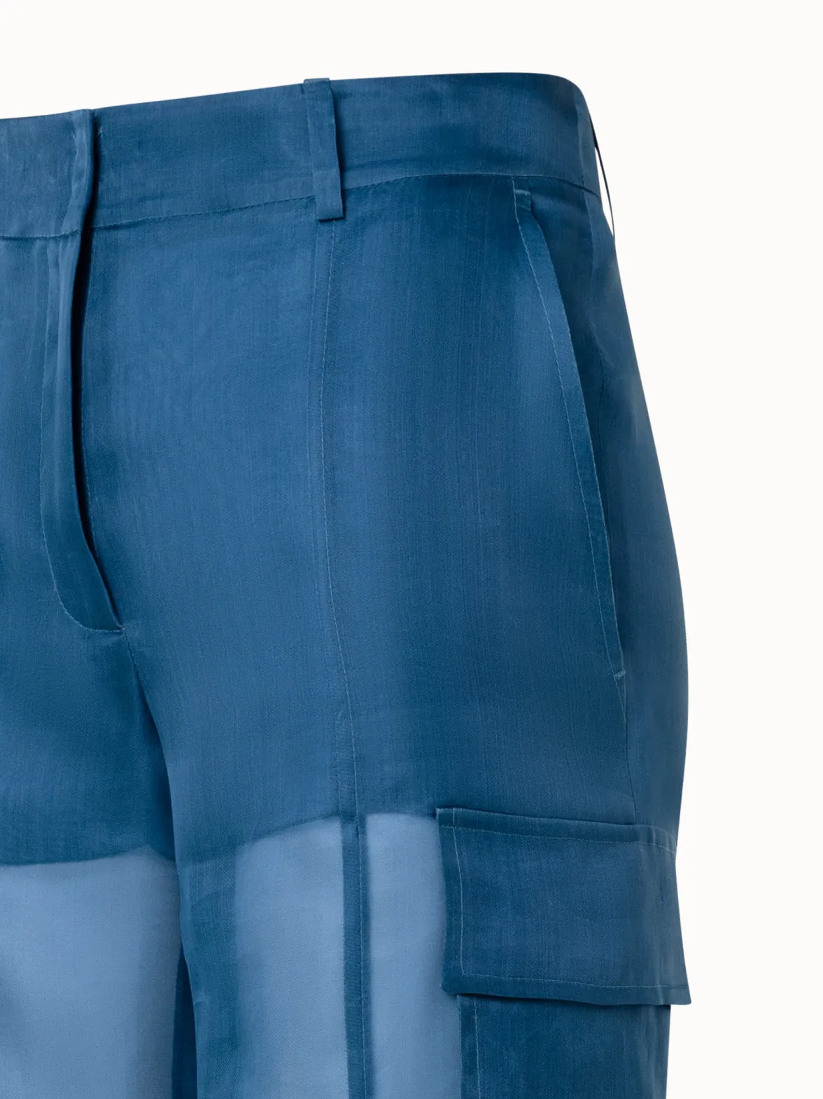 Straight Semi-Sheer Silk Cargo Pants
