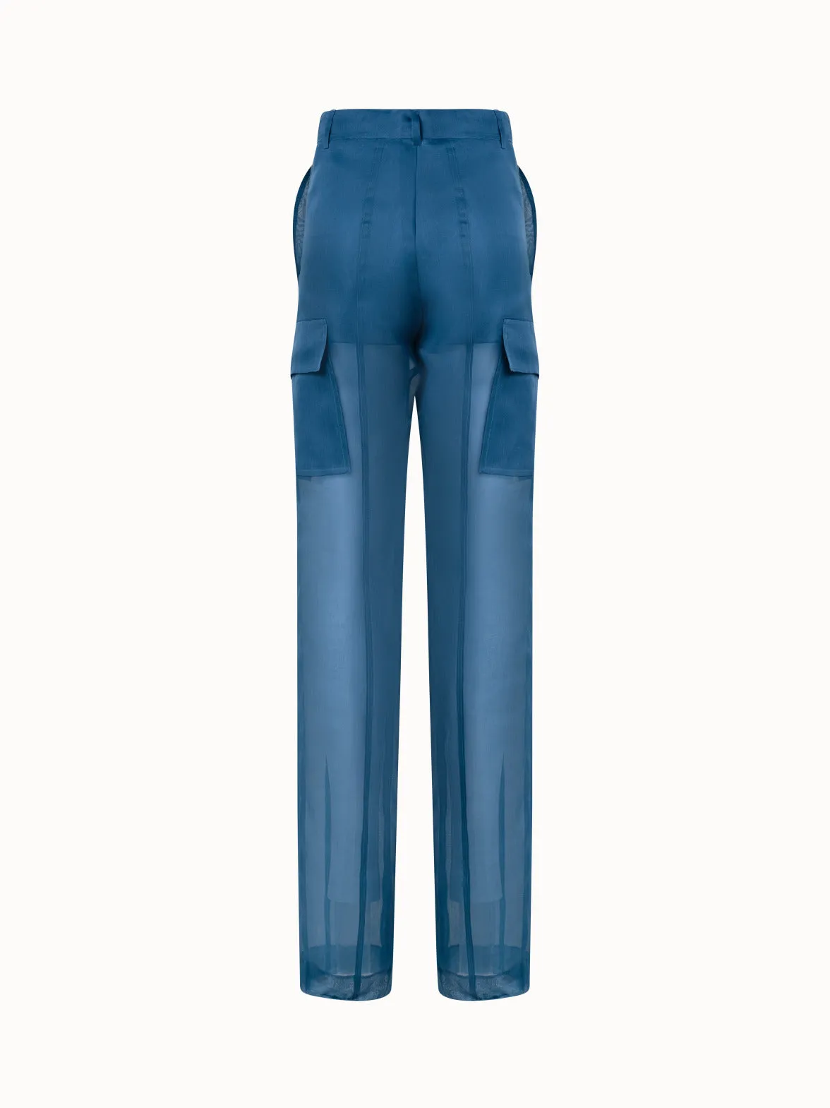 Straight Semi-Sheer Silk Cargo Pants