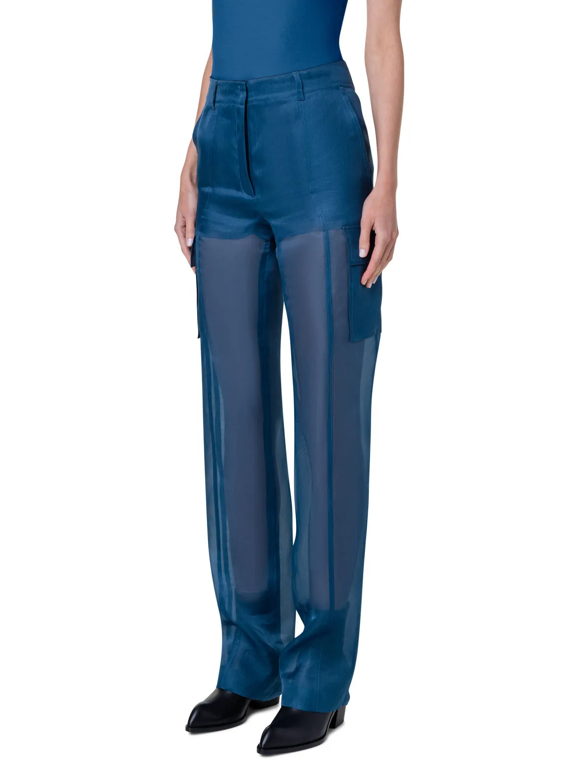 Straight Semi-Sheer Silk Cargo Pants